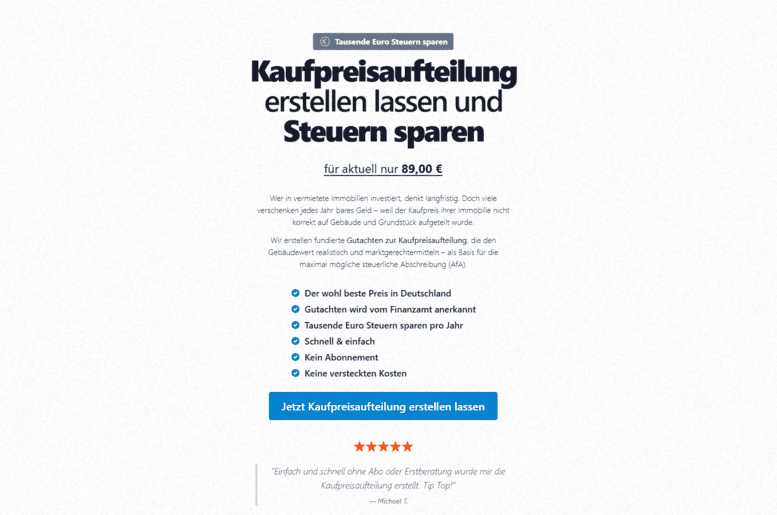 Kaufpreisaufteilung Online