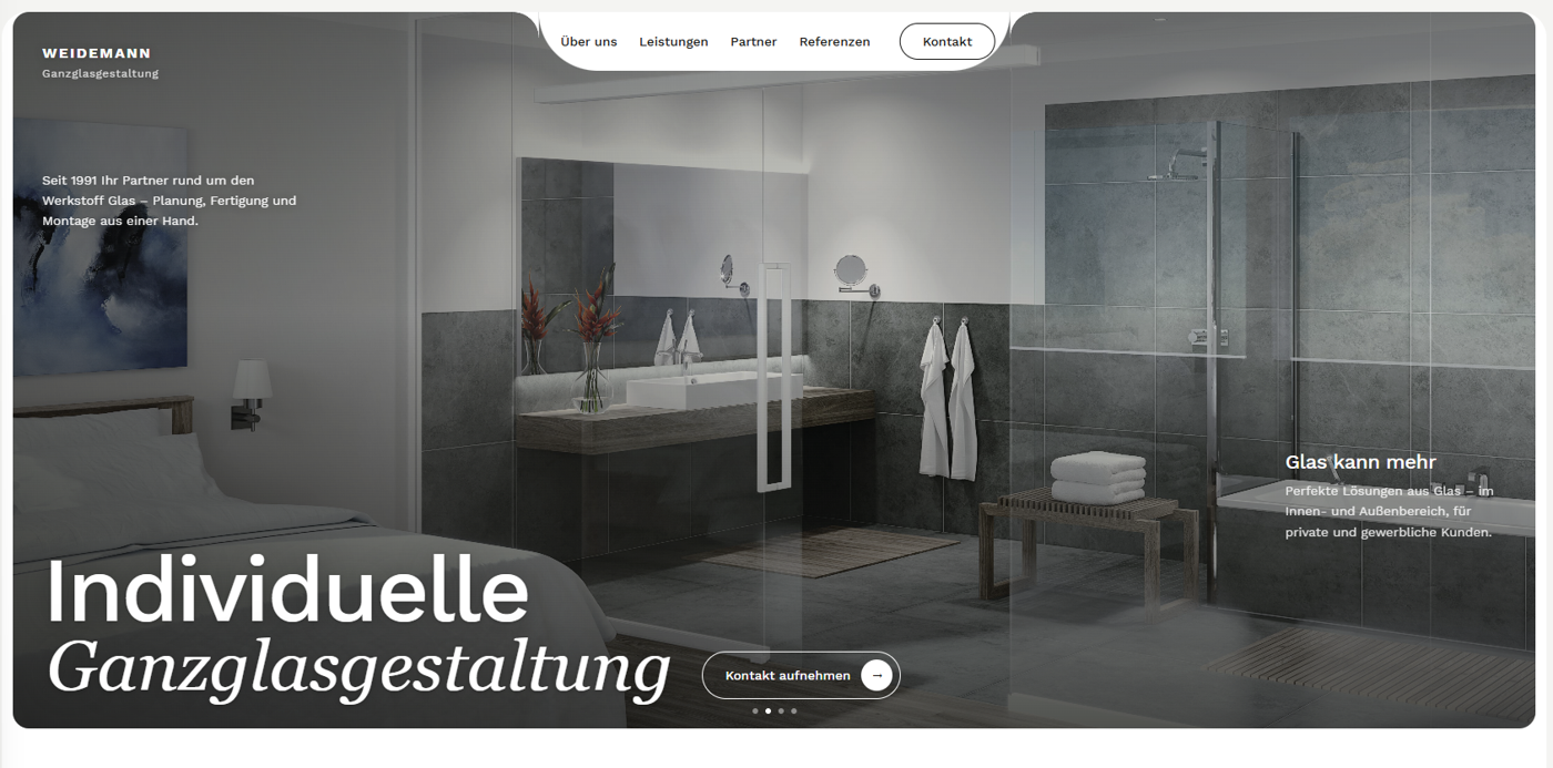 Screenshot der Webseite Weidemann Glasgestaltung