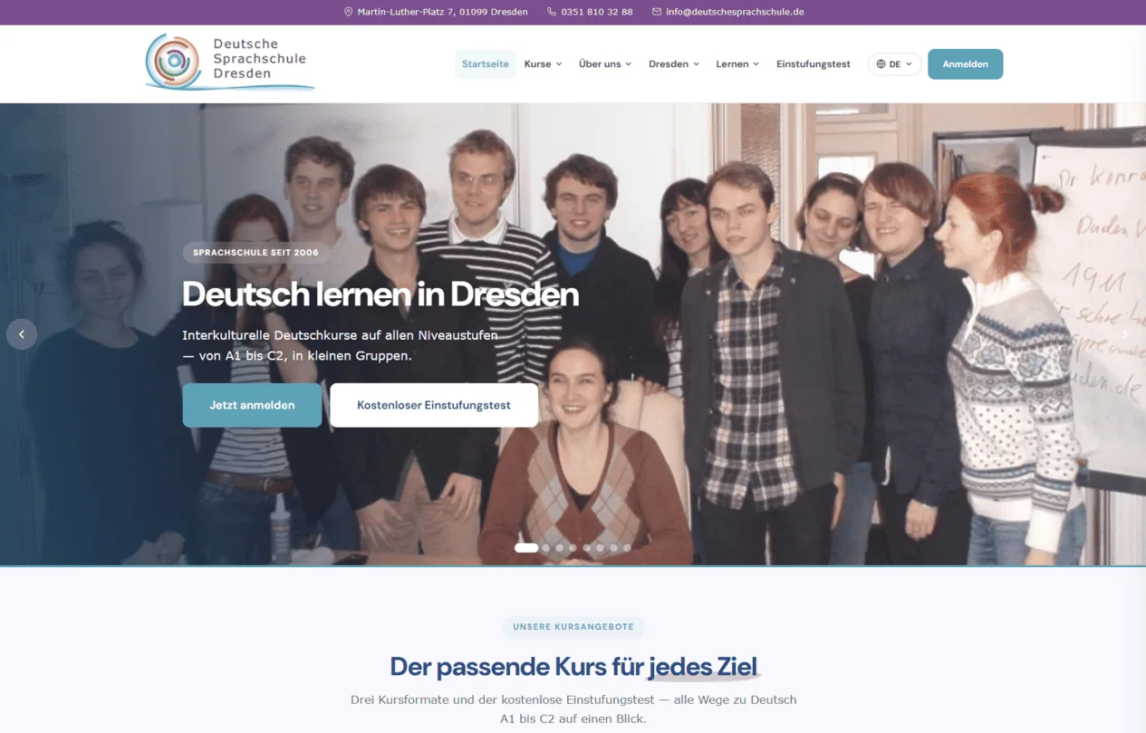 Screenshot der Website von Deutsche Sprachschule Dresden