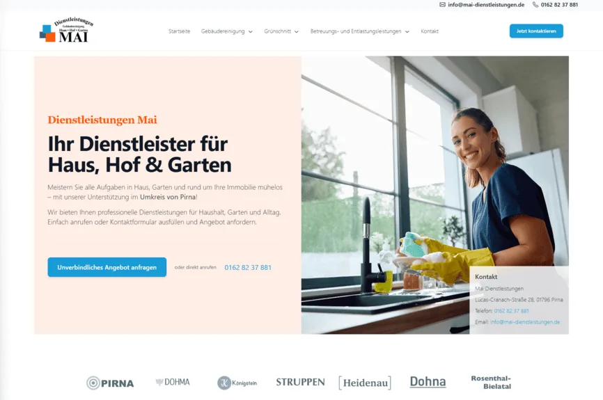 Screenshot der Website von MAI Dienstleistungen