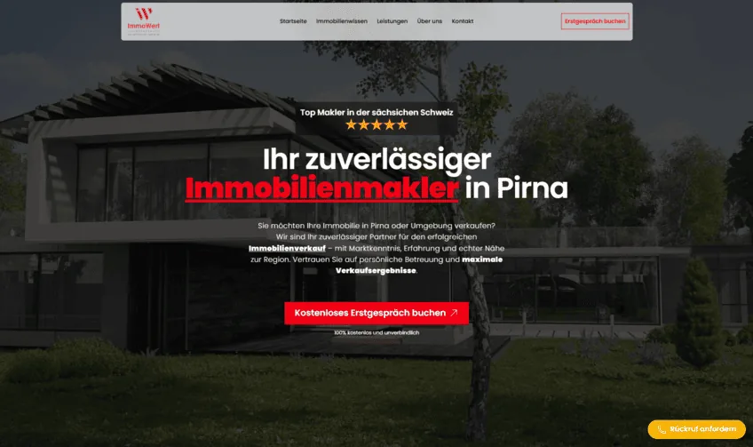 Screenshot der Website von ImmoWert Experts Makler