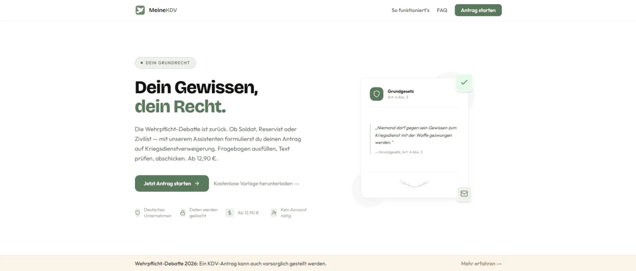 Screenshot der Website von MeineKDV.de