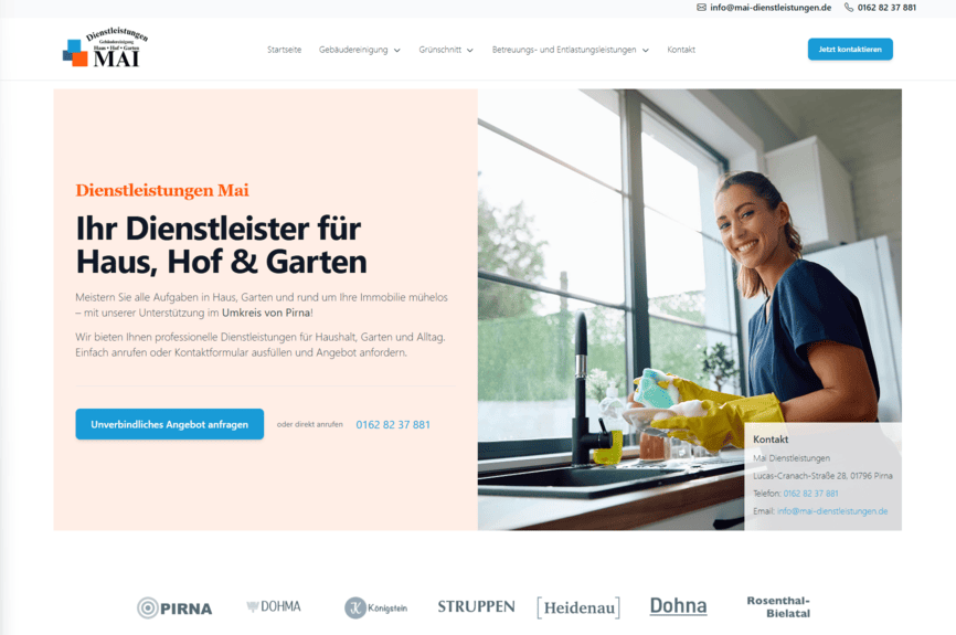 Screenshot der Webseite MAI Dienstleistungen