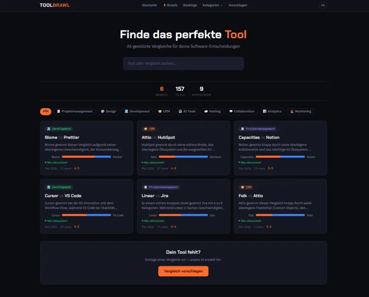 Startseite der Website von ToolBrawl